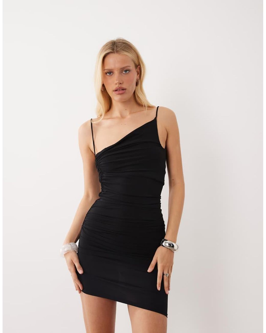 Mango White Asymetric Gathered Detail Sleeveless Midi Dress