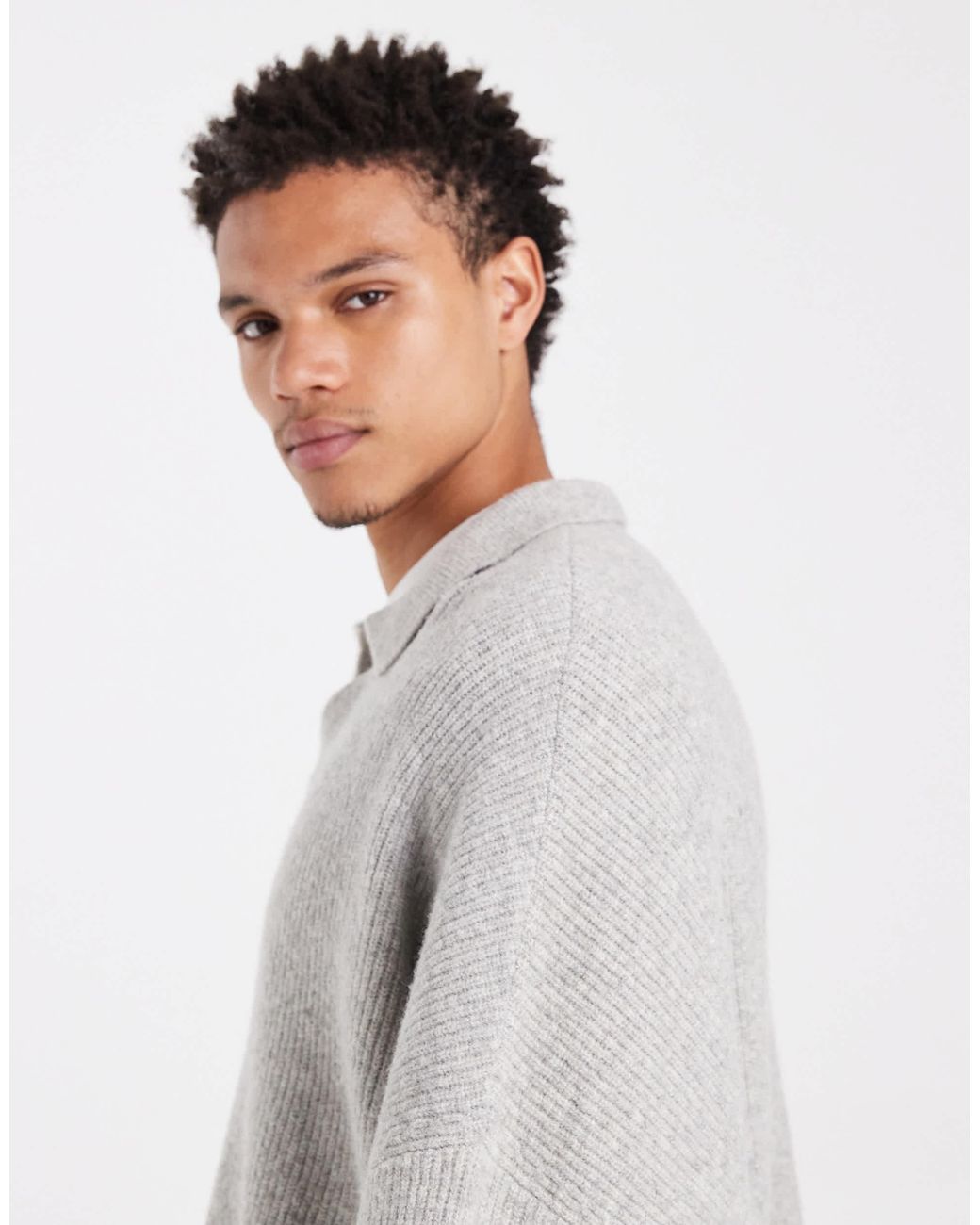 ASOS – gerippter strickpullover in Gray für Herren