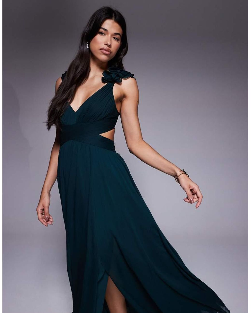 Forever New Blue Ruffle Shoulder Midaxi Dress