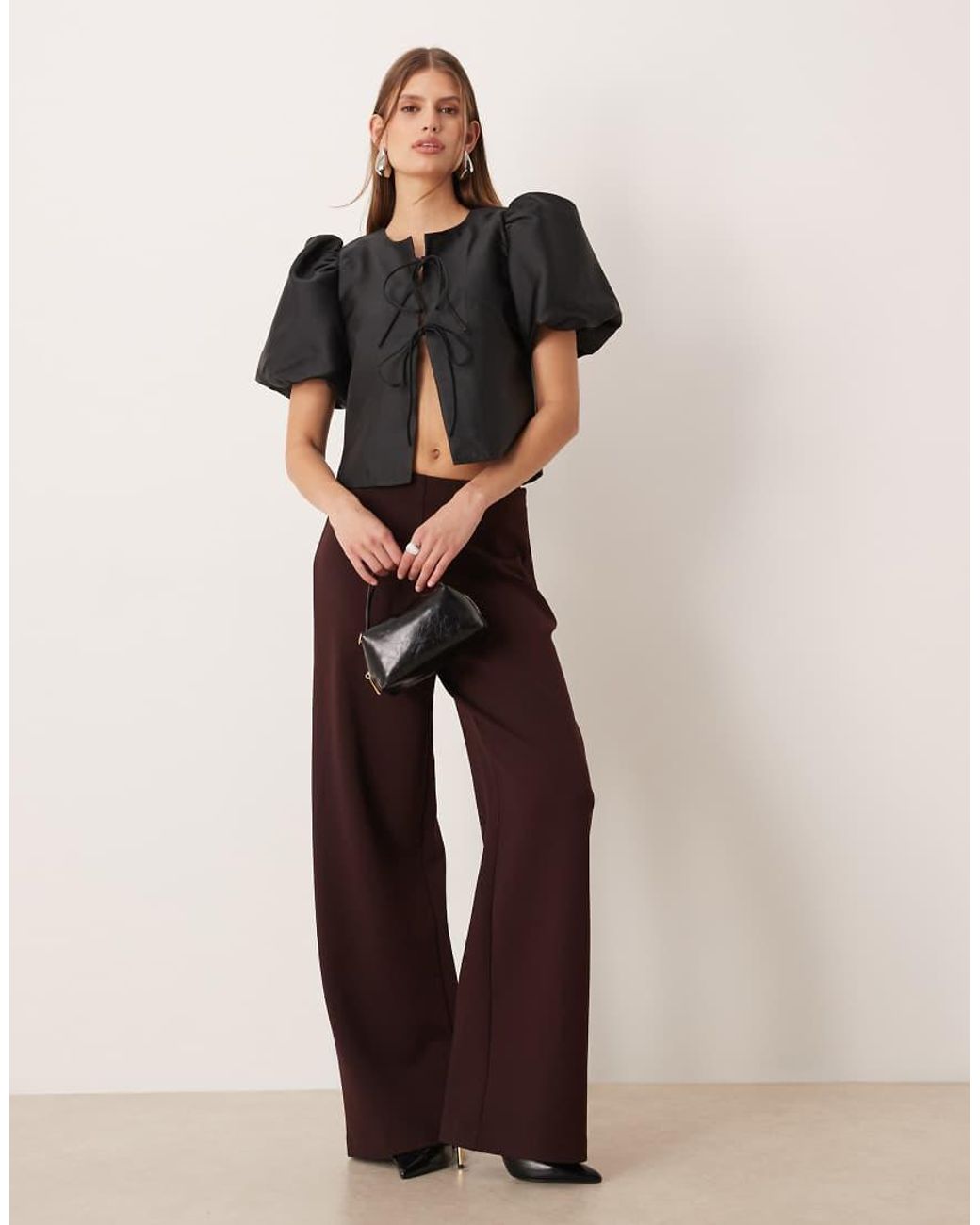 Vila Black Tie Front Volume Sleeve Blouse