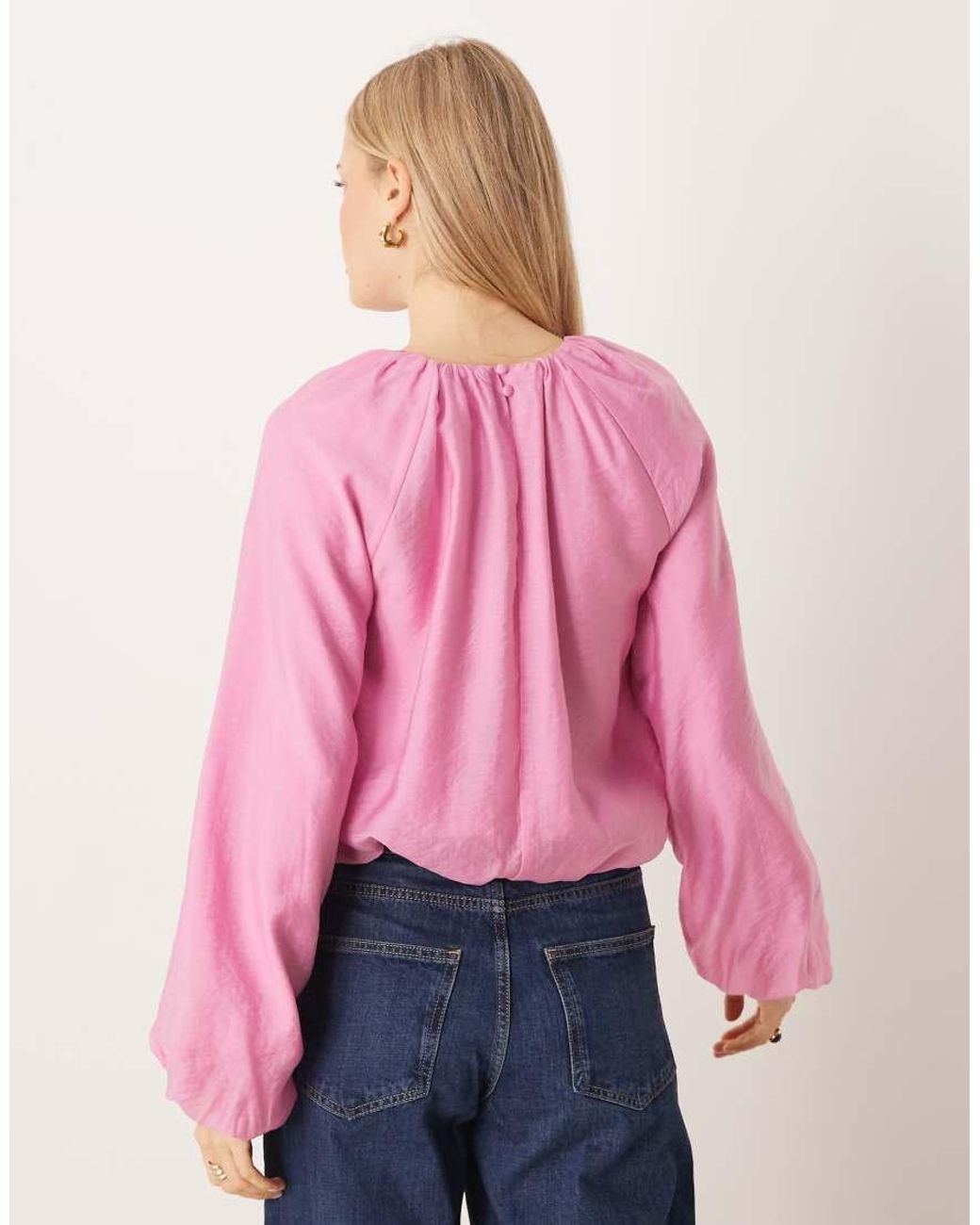 Y.A.S Pink Blouson Volume Sleeve Woven Top
