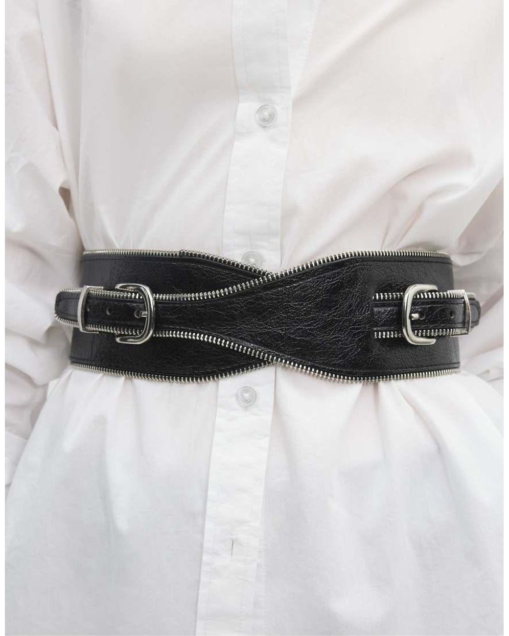 Stradivarius White Wide Zip-Edge Belt