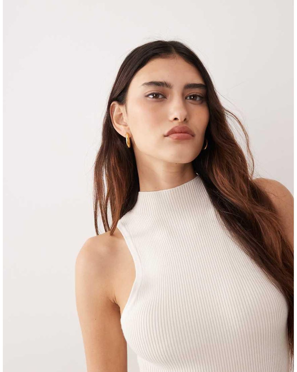 ARRANGE Natural Soft Knit Rib Longline Racer Bodysuit
