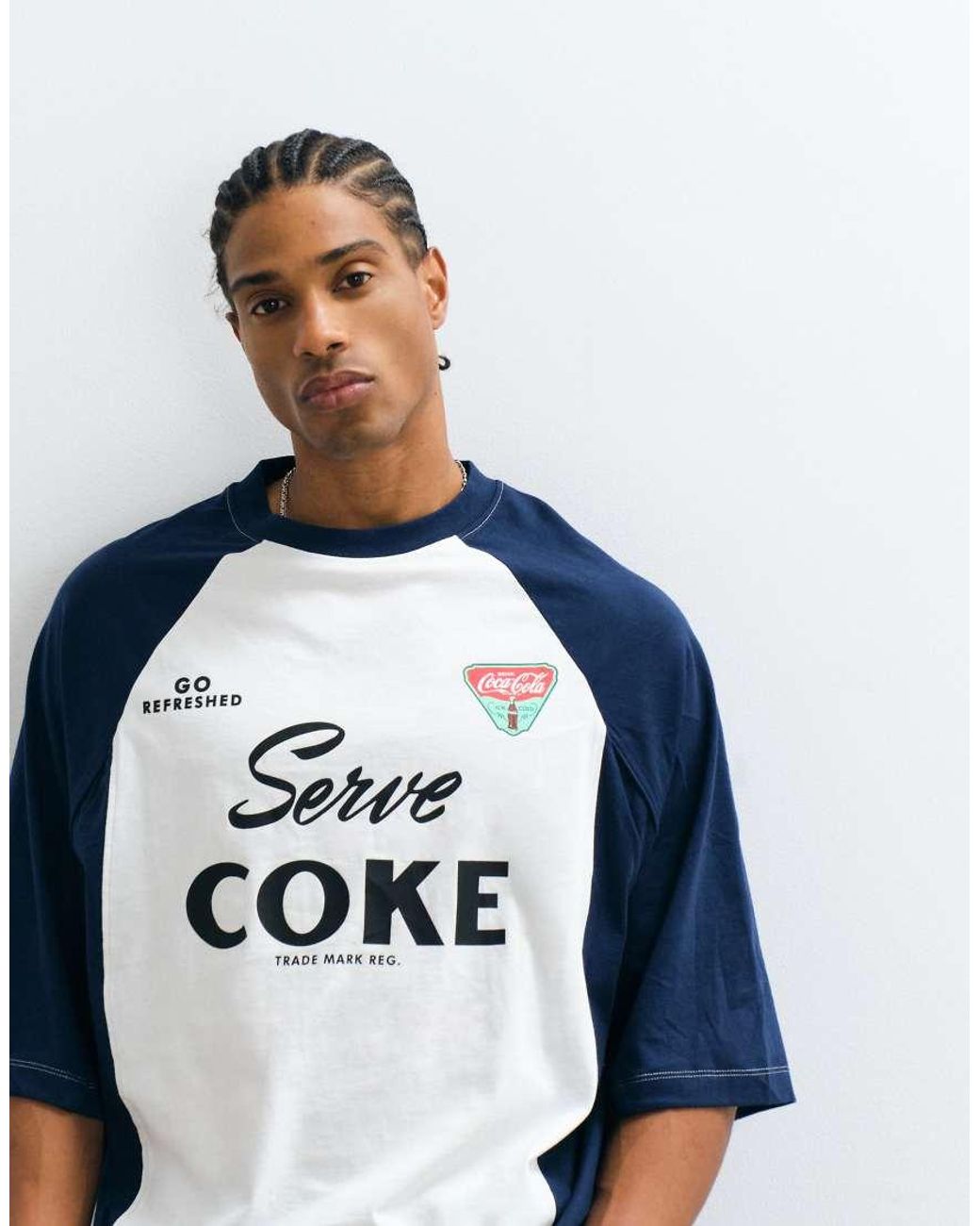 ASOS Blue Oversized Cut & Sew T-shirt With Cola Print for men