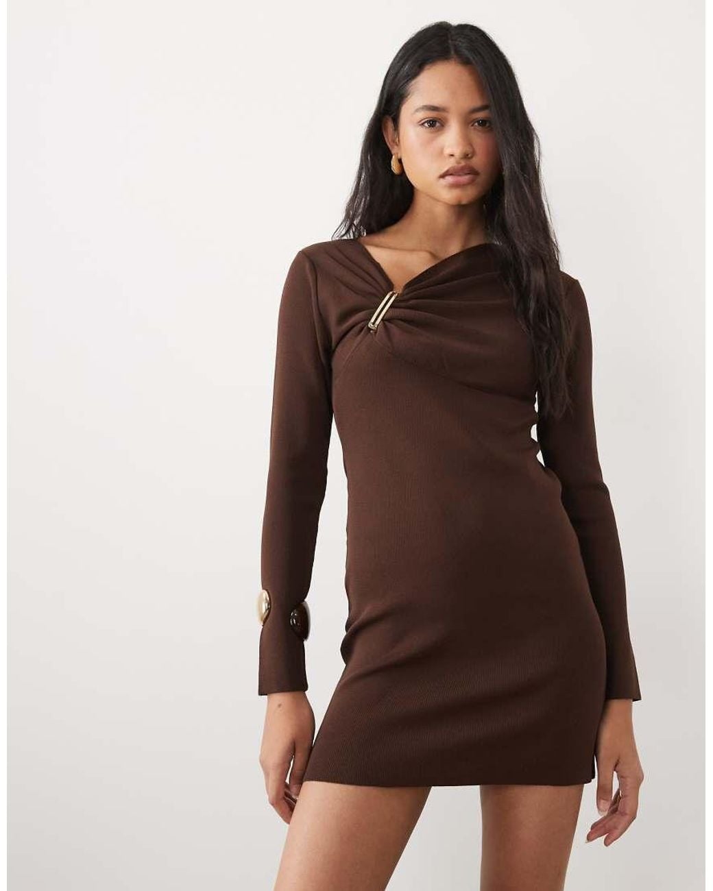 ASOS Natural Knitted Compact Knot Detail Mini Dress
