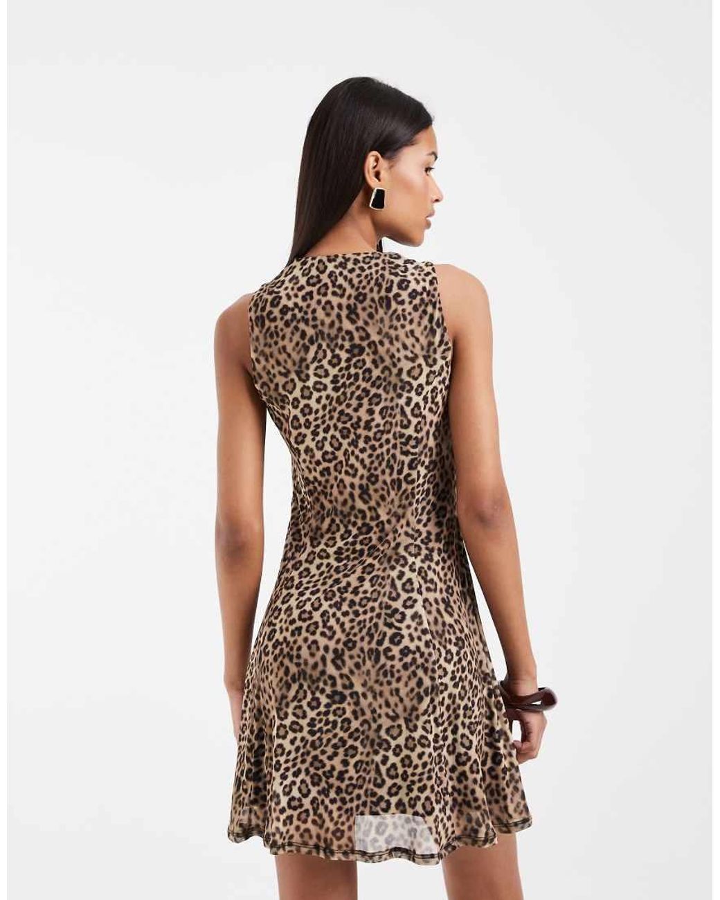 ASOS White Printed Leopard Mesh Mini Dress With Flippy Hem