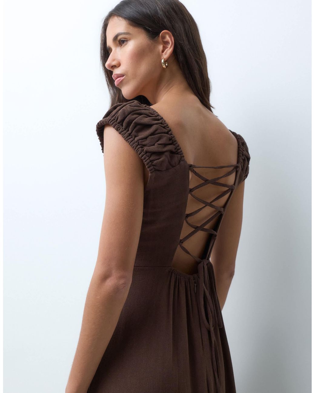 ONLY Brown Maxikleid mit leinen