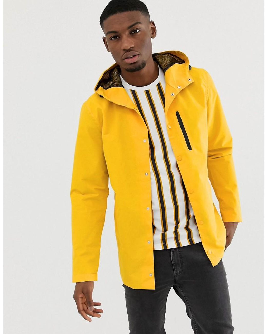 Jack & Jones Core Hooded Rain Jacket in Yellow for Men