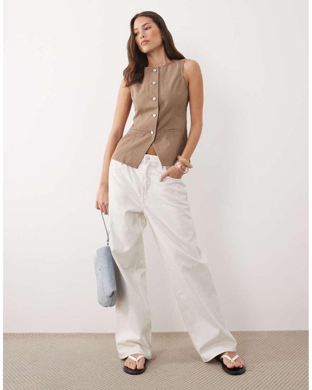 Threadbare Brown Crew Neck Denim Waistcoat