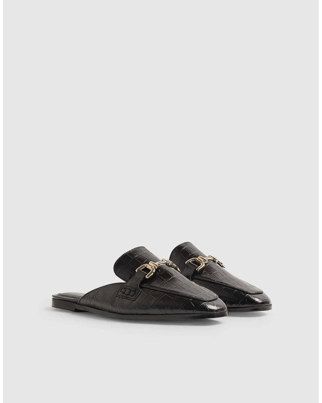 River Island Black Crocodile Embossed Backless Loafers