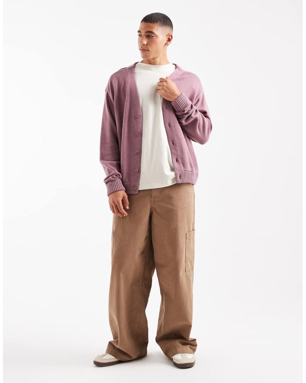 Hollister Purple Boxy Fit Long Sleeve Cardigan for men