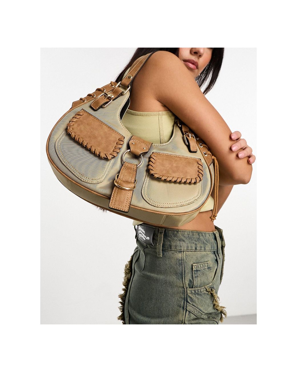 ASOS 90s Shoulder Bag With Pocket Detailing in Brown | Lyst UK