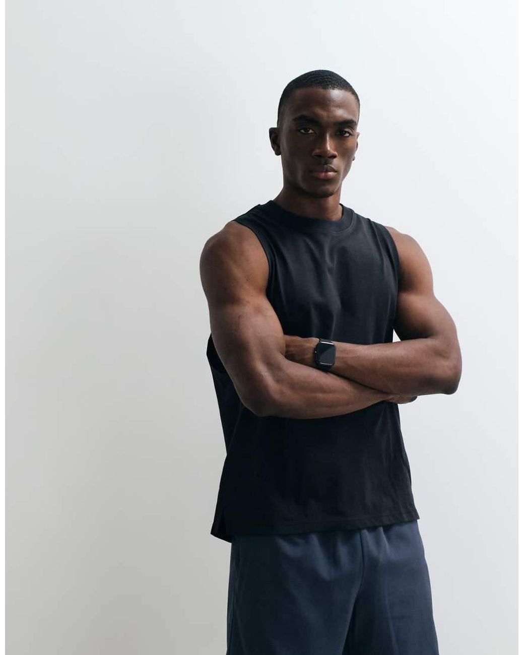 4505 Black Icon Cotton Drop Armhole Training Singlet With Quick-dry Finish for men