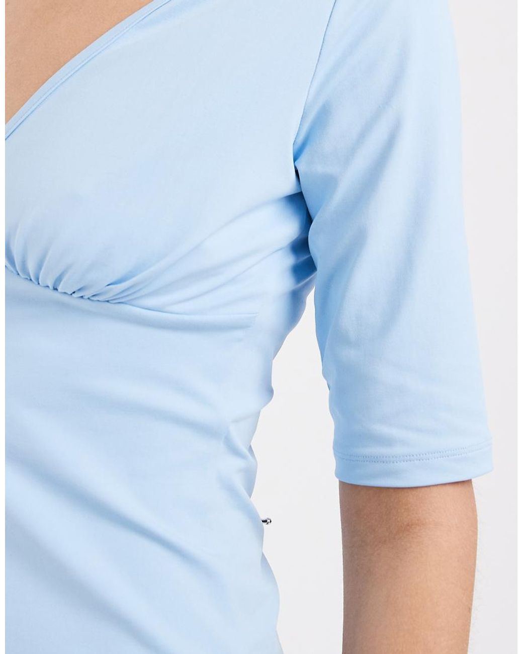 ASOS Blue Polyamide Short Sleeve Plunge Neck Top