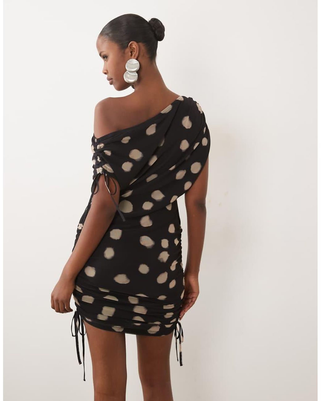 ASOS Multicolor Printed Mesh Asymmetric Ruched Side Detail Mini Dress
