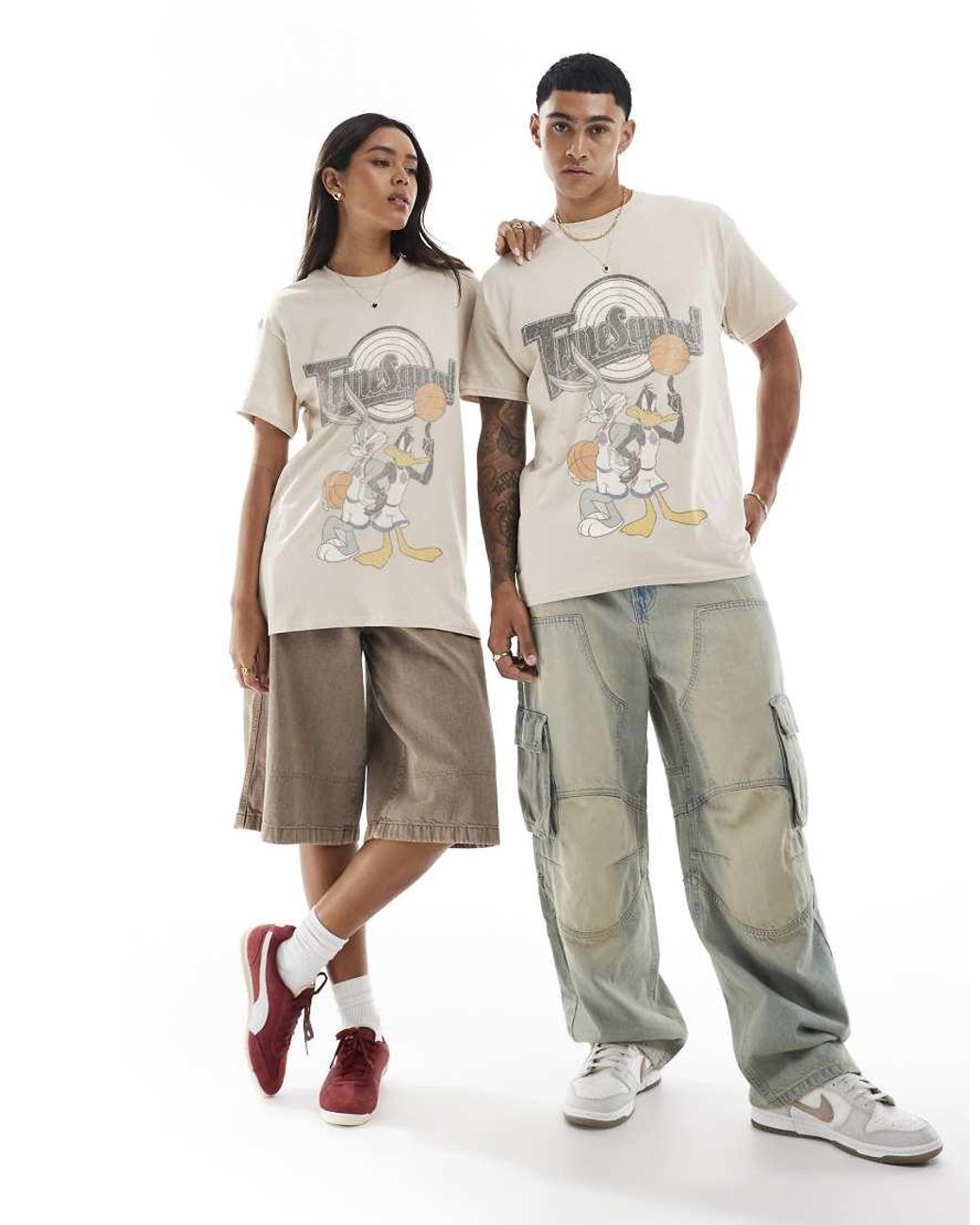PRNT Natural Space Jam Bugs Bunny And Daffy Duck Relaxed T-Shirt