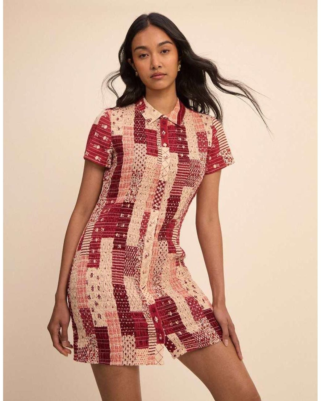 Nobody's Child Natural Patchwork Mel Mini Dress