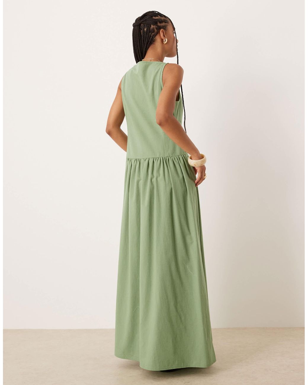 ASOS Slash Neck Button Down Dropped Waist Maxi Dress in Green | Lyst ASOS Slash Neck Button Down Dropped Waist Maxi Dress in Green | Lyst