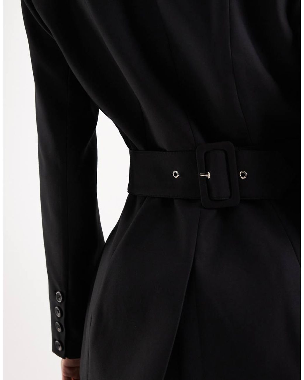 Wanderdoll Black Farron Tailored Structured Cinch Waist Longline Blazer Co-Ord