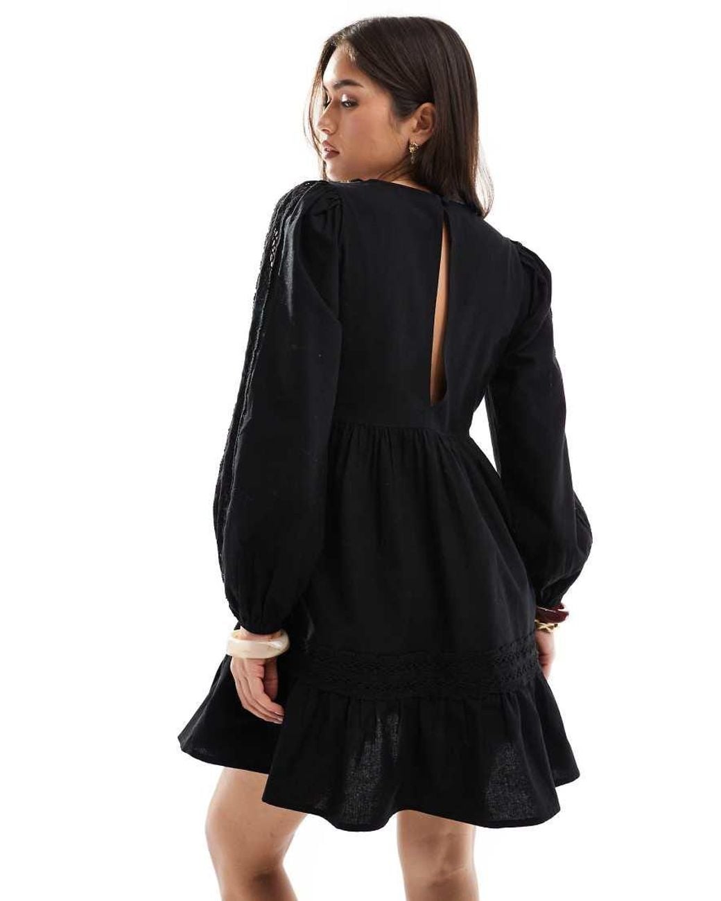 Miss Selfridge Black Cut Work Detail Mini Dress