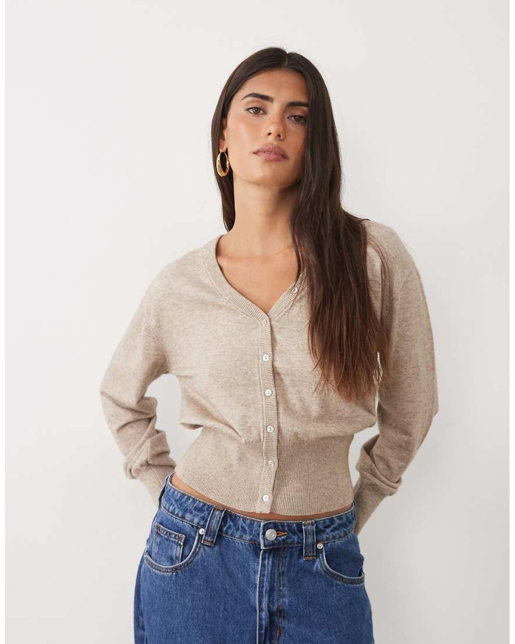 Gina Tricot Natural Cinched Waist Fitted Cardigan