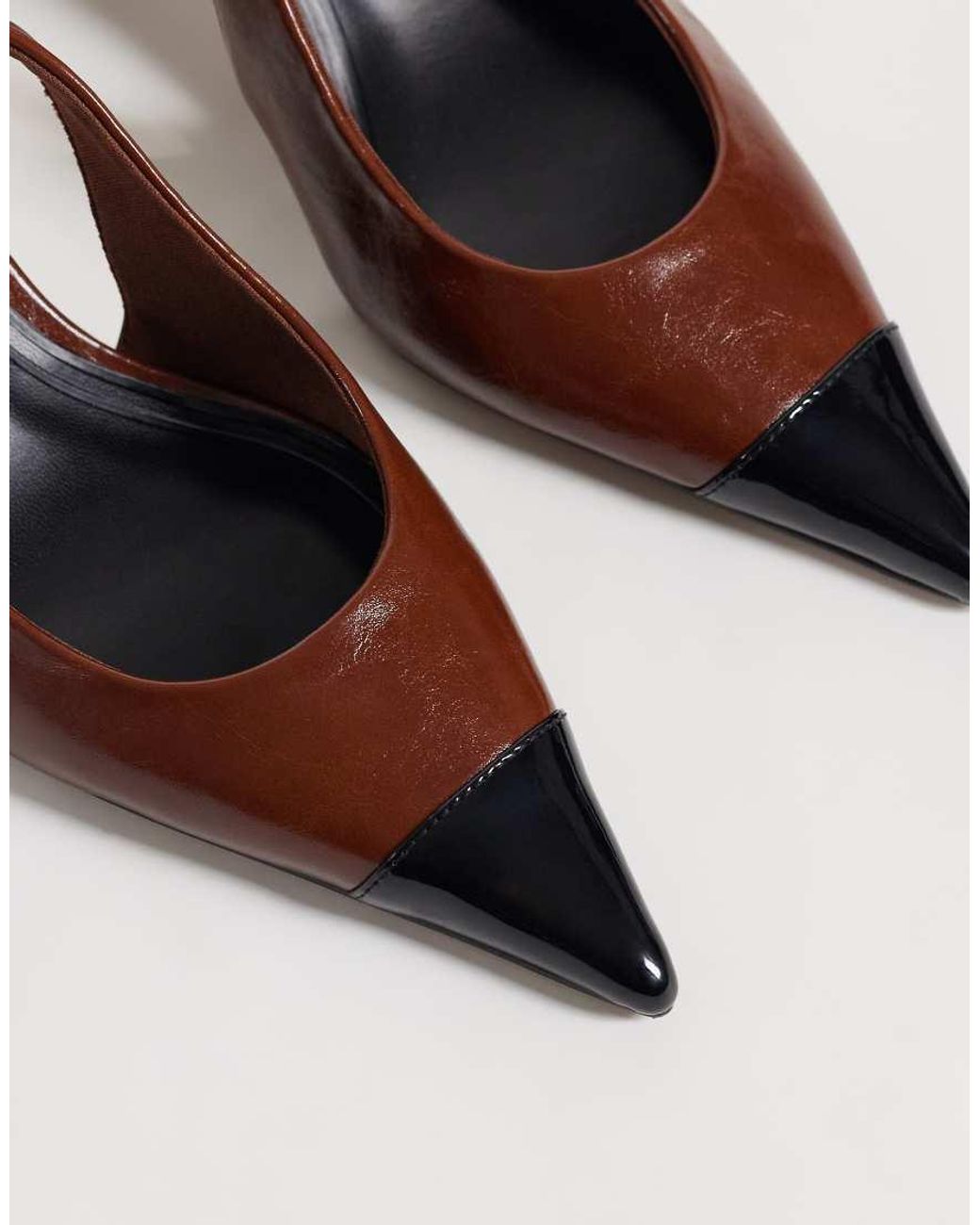 ASOS Brown Simba Toe Cap Detail Slingback Mid-height Heeled Shoes