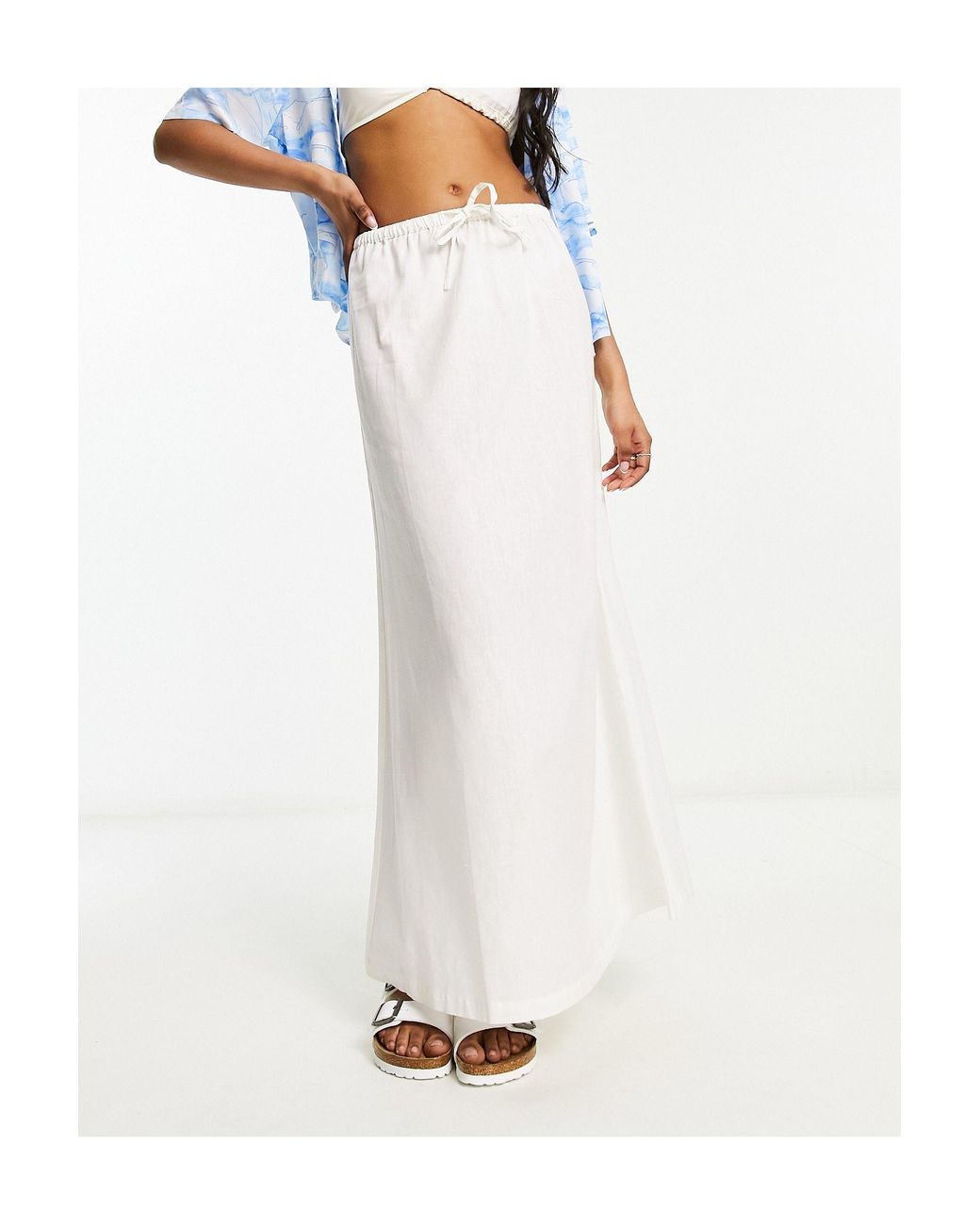Collusion Low Rise Linen Beach Skirt in White | Lyst