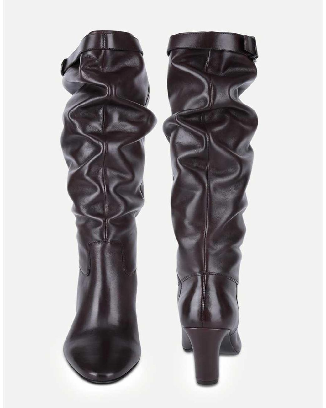OFF THE HOOK Black Juno Leather Slouchy Knee-High Boots With Buckle Detail