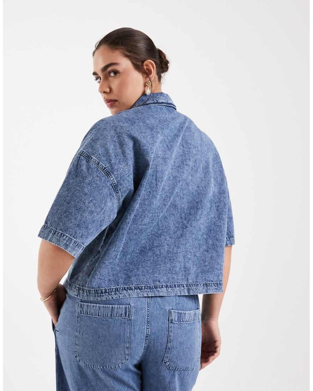 Noisy May Blue Short Sleeve Cropped Shirt Co-ord