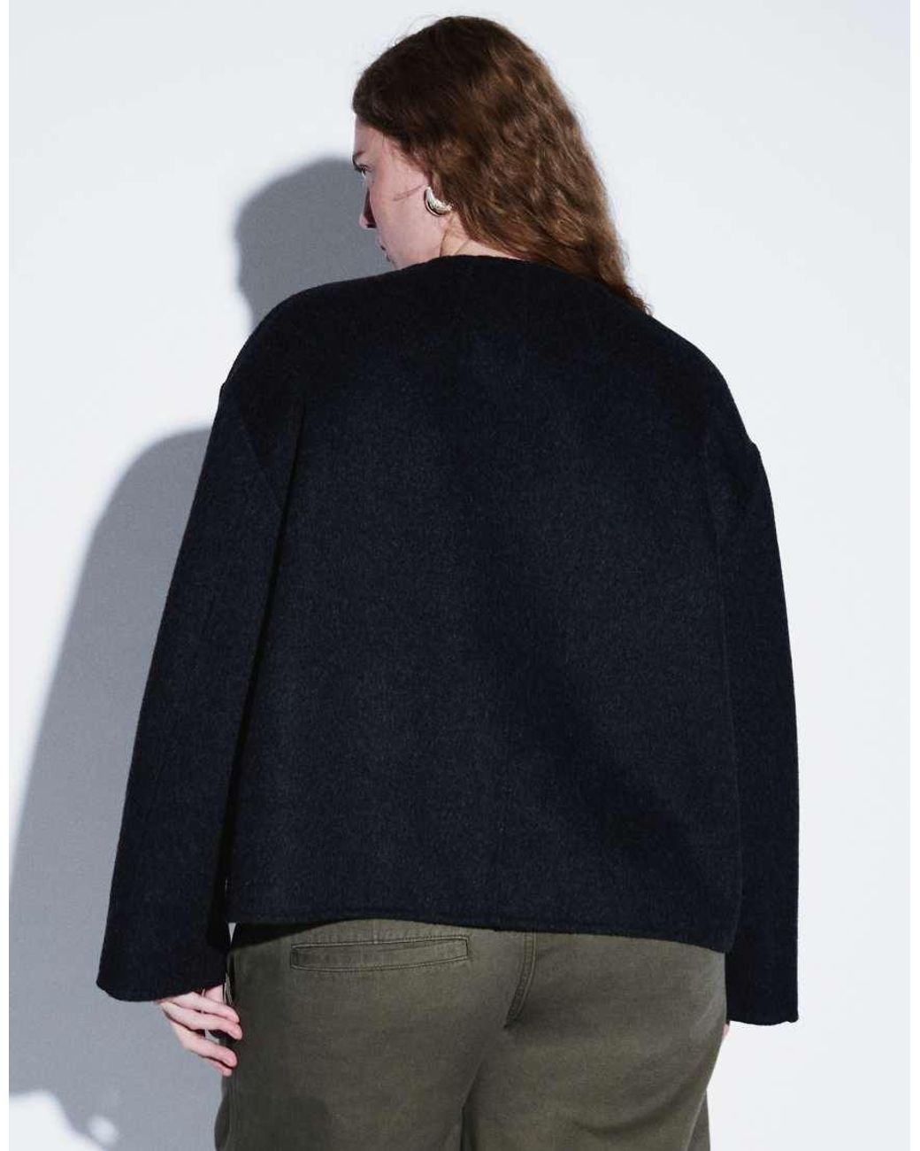 ASOS Black Asos Design Curve Wool Blend Collarless Jacket With Frog Closure Trims