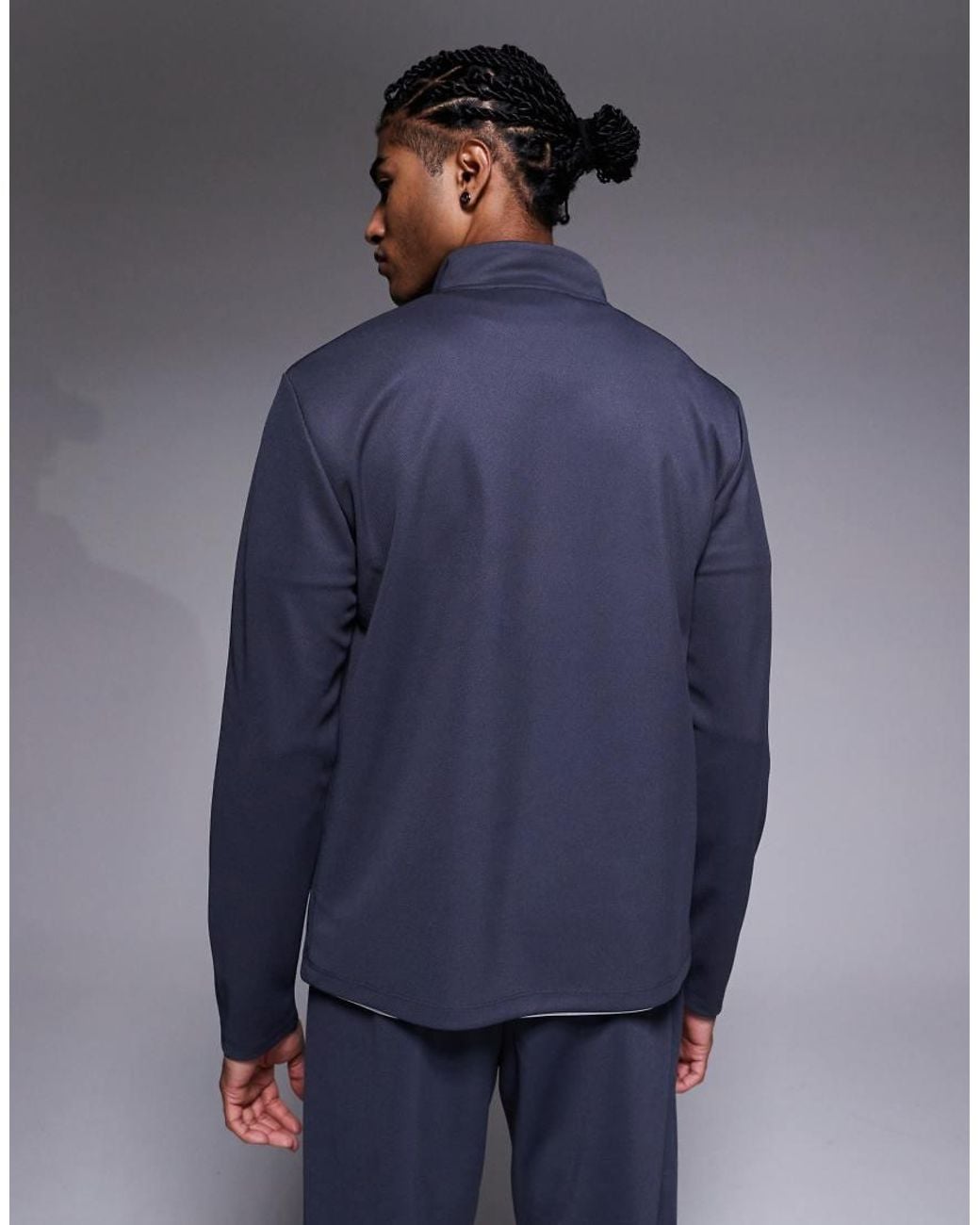 River Island Blue Premium Textured 1/4 Zip Top for men