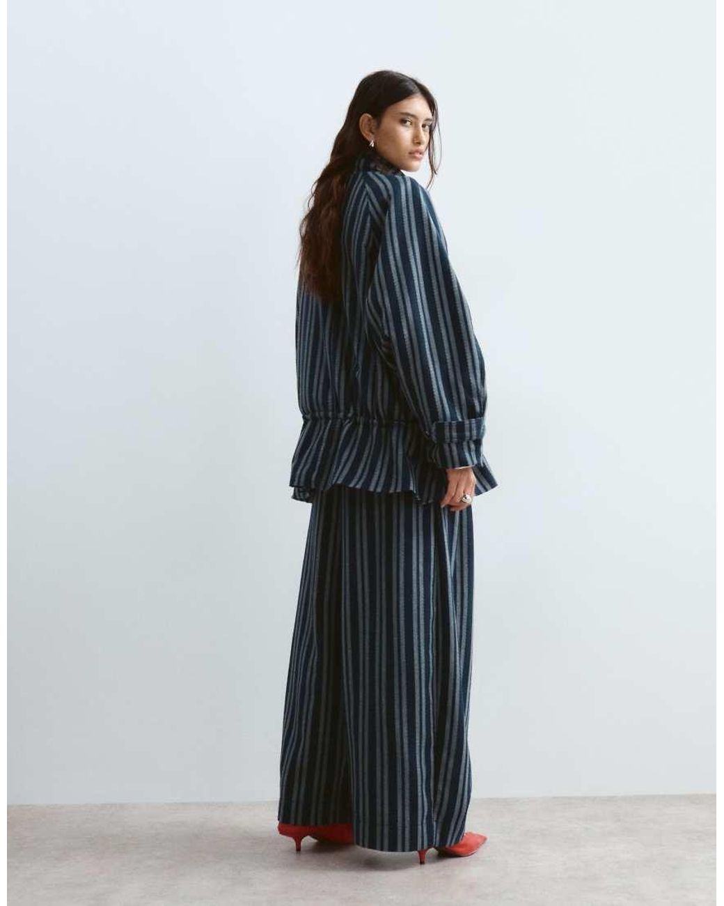 ARRANGE Blue Textured Barrel Leg Trousers Co-Ord