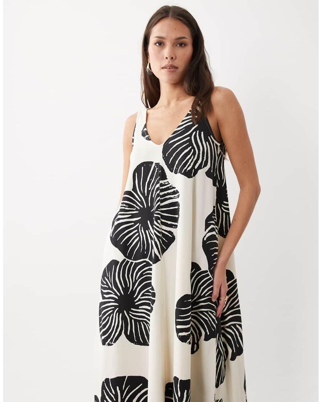 ASOS White Sleeveless V-neck Trapeze Maxi Dress
