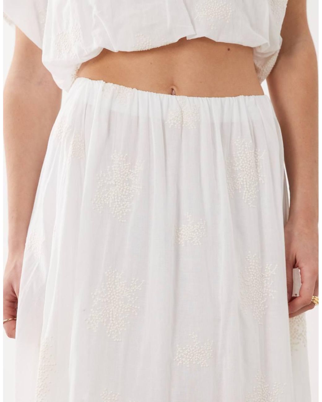 Mango White Embroidered Maxi Skirt