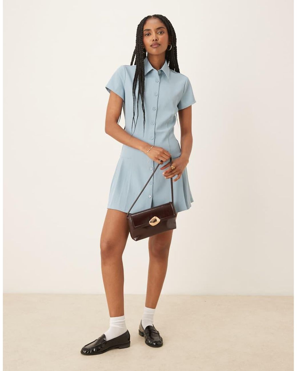Glamorous Blue Collared Button Down Mini Dress
