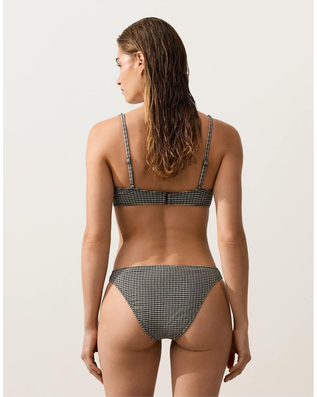 Oysho Brown Classic Mini Check Bikini Briefs