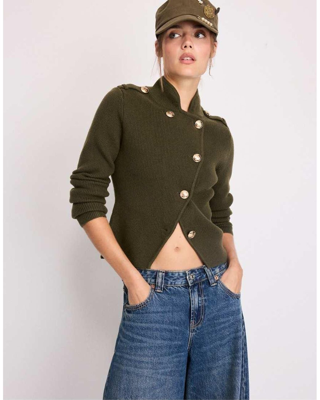Stradivarius Blue Button-Up Knit Cardigan