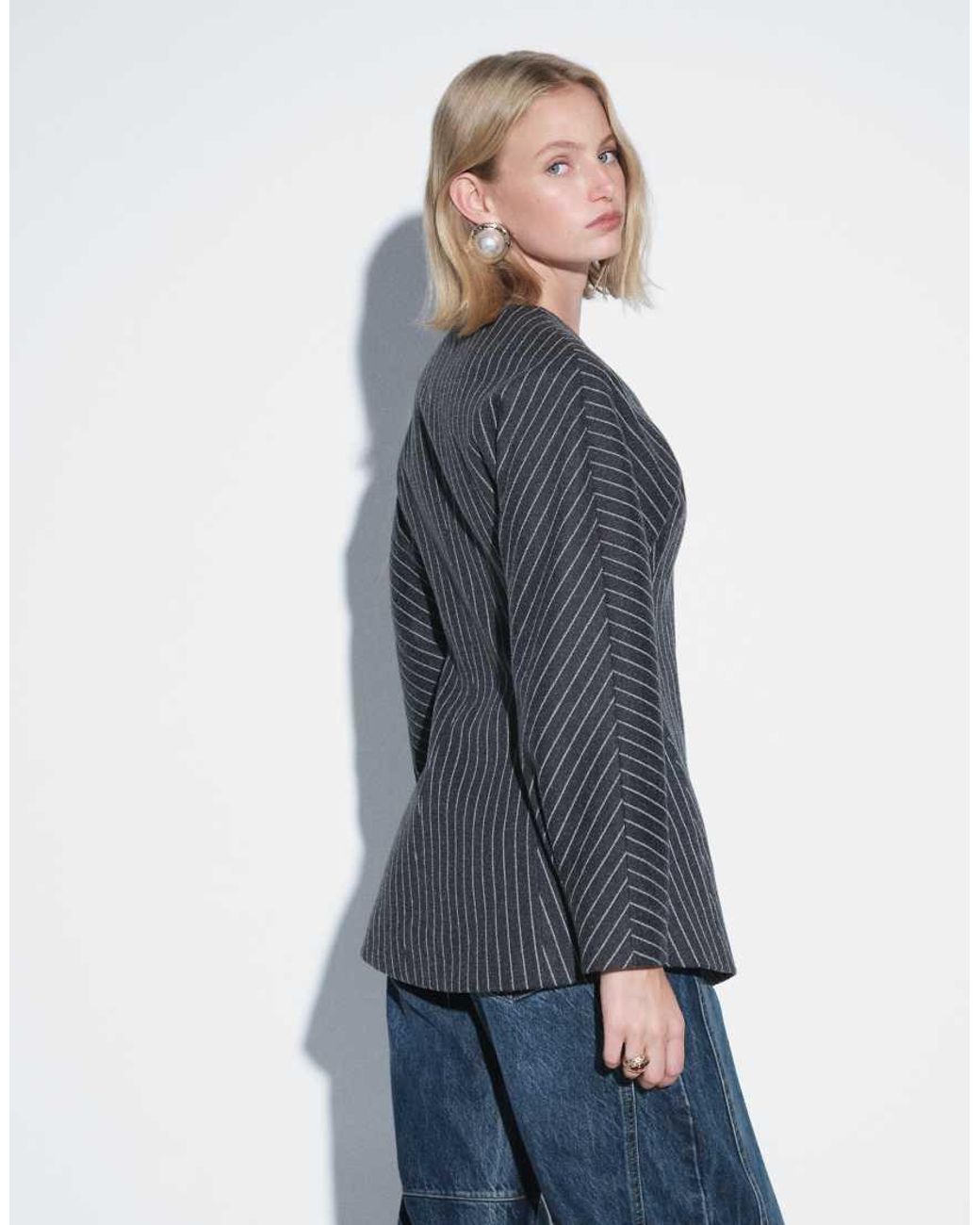 Aria Cove Blue Asymmetric Wrap Detail Cocoon Sleeve Blazer