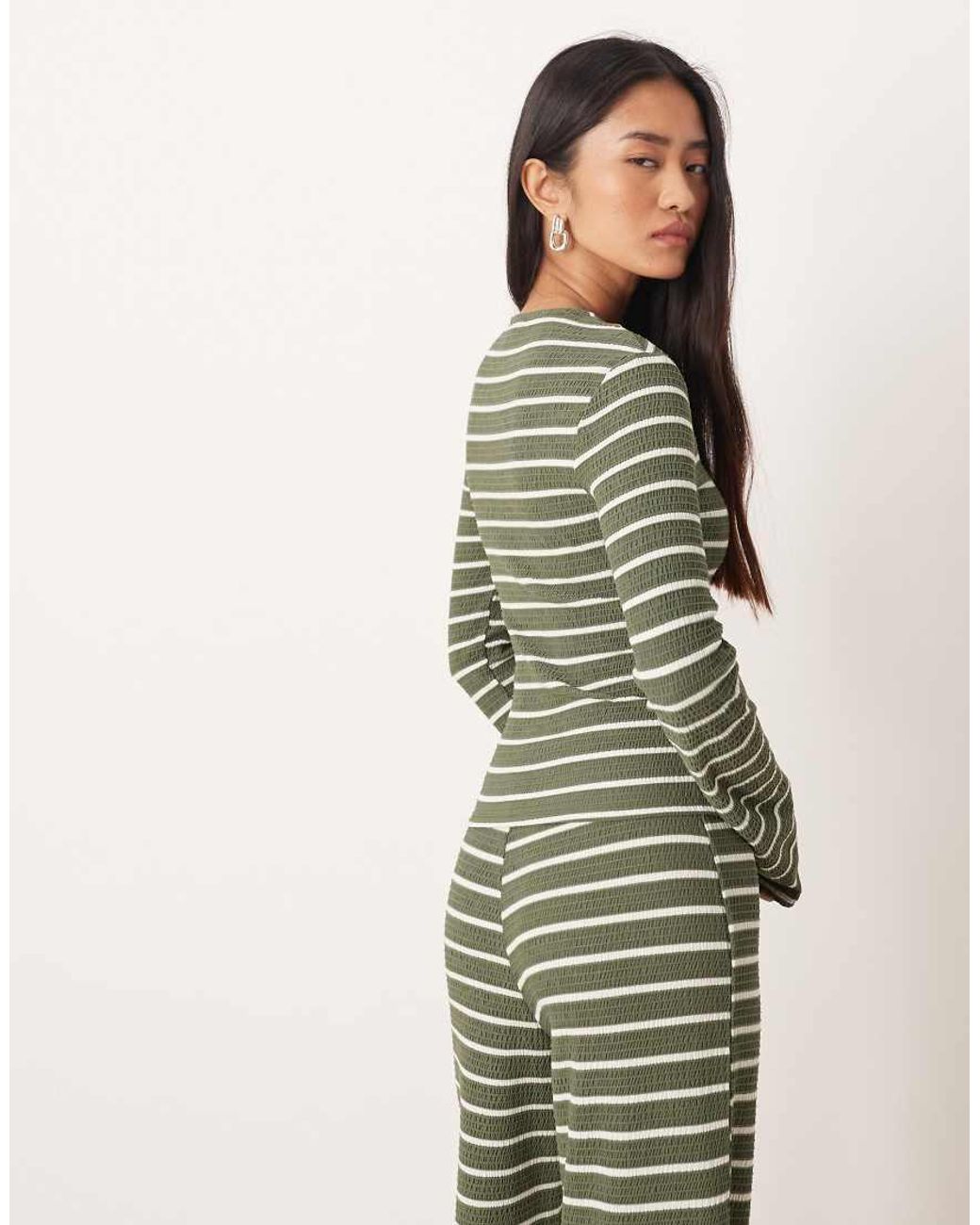 ASOS Green Rib Long Sleeve Shrunken Tee Co-ord