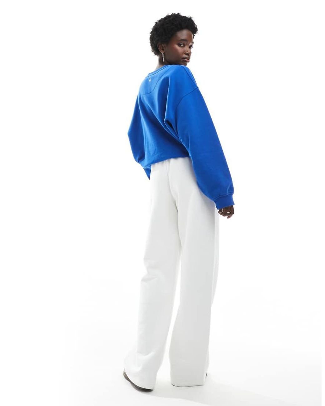 4th & Reckless Blue Cotton Embroidered Logo Seam Detail Wide Leg joggers