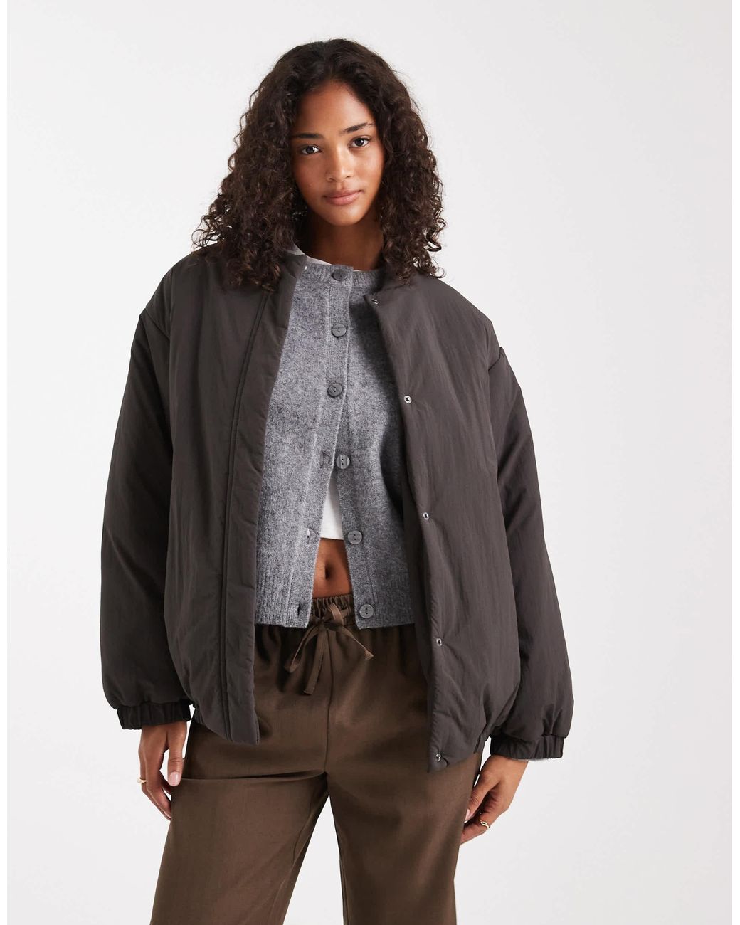 ASOS Gray Padded Oversized Bomber Jacket