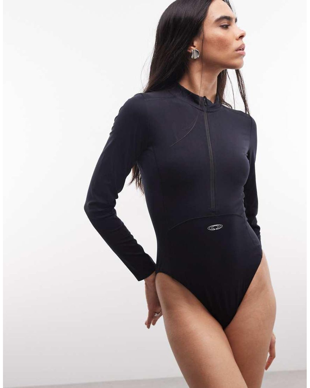 Rains Blue 41120 Long Sleeve Quick-dry Mock Neck Swimsuit