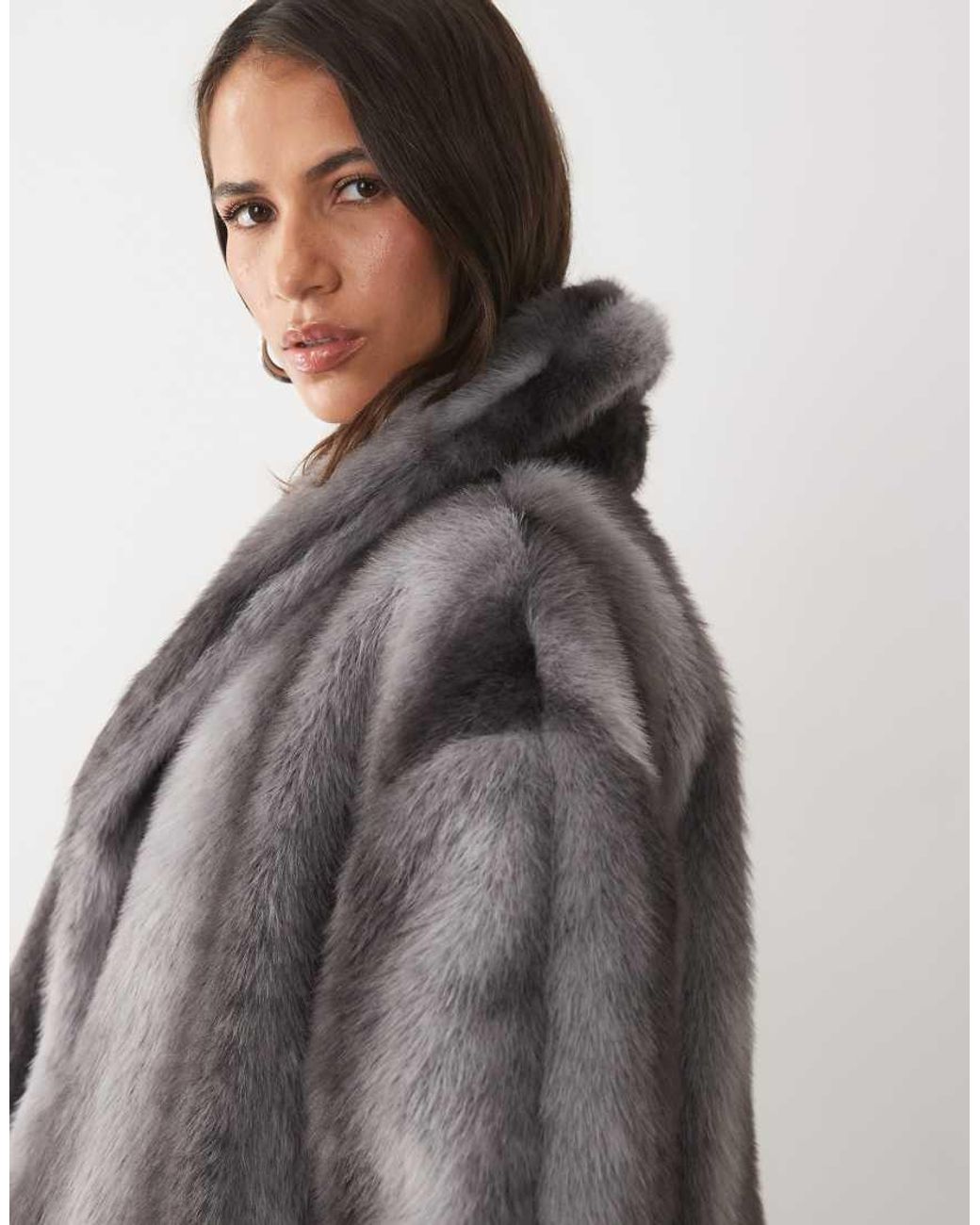 AFRM Gray Stephanie Faux Fur Barrel Crop Jacket
