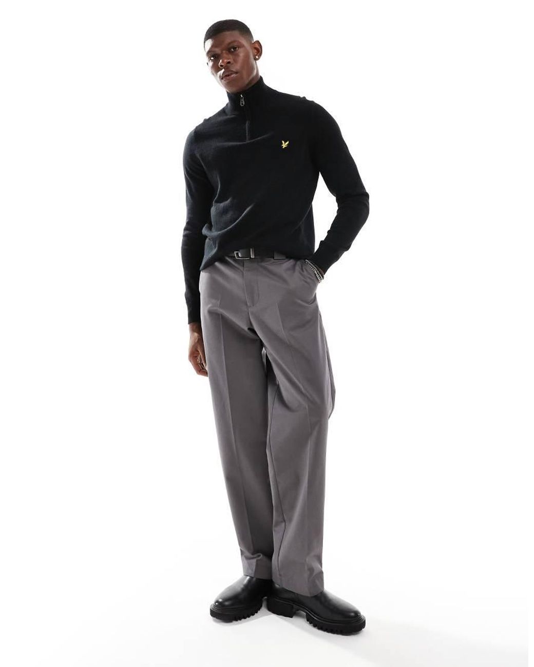 Lyle & Scott Black Merino Quarter Zip Jumper for men
