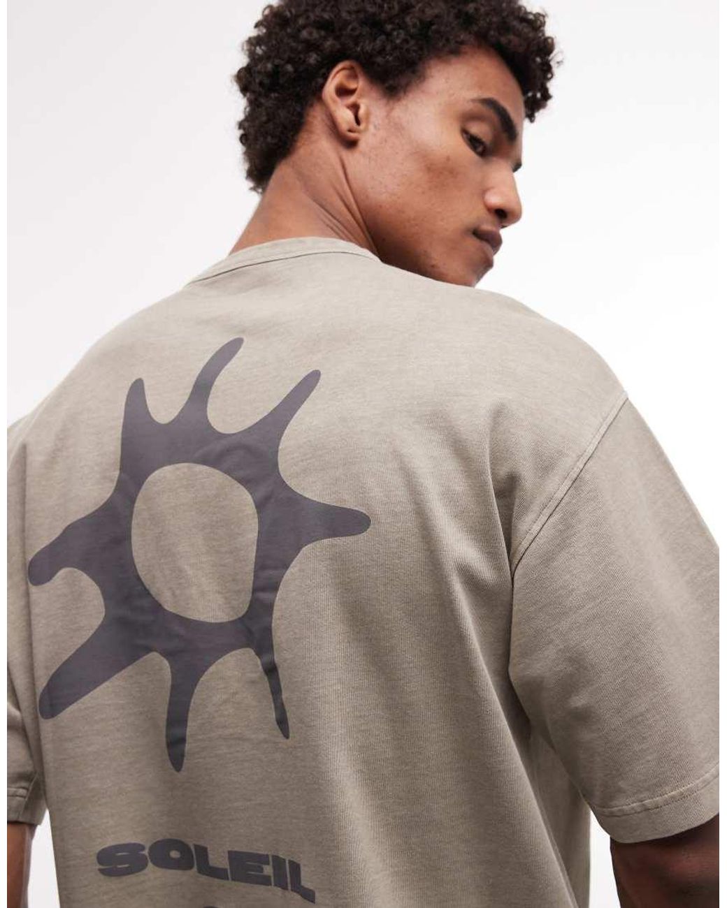 ASOS Brown Heavyweight Oversized T-Shirt With Sun Graphic for men