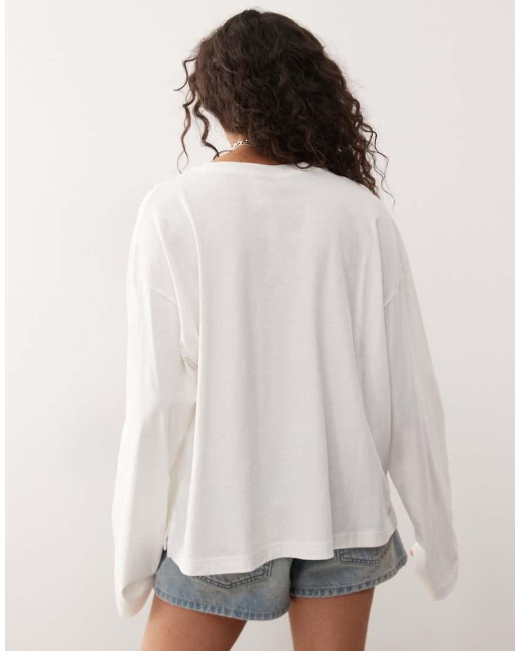 Monki White Oversized Long Sleeve T-Shirt With Side Slits