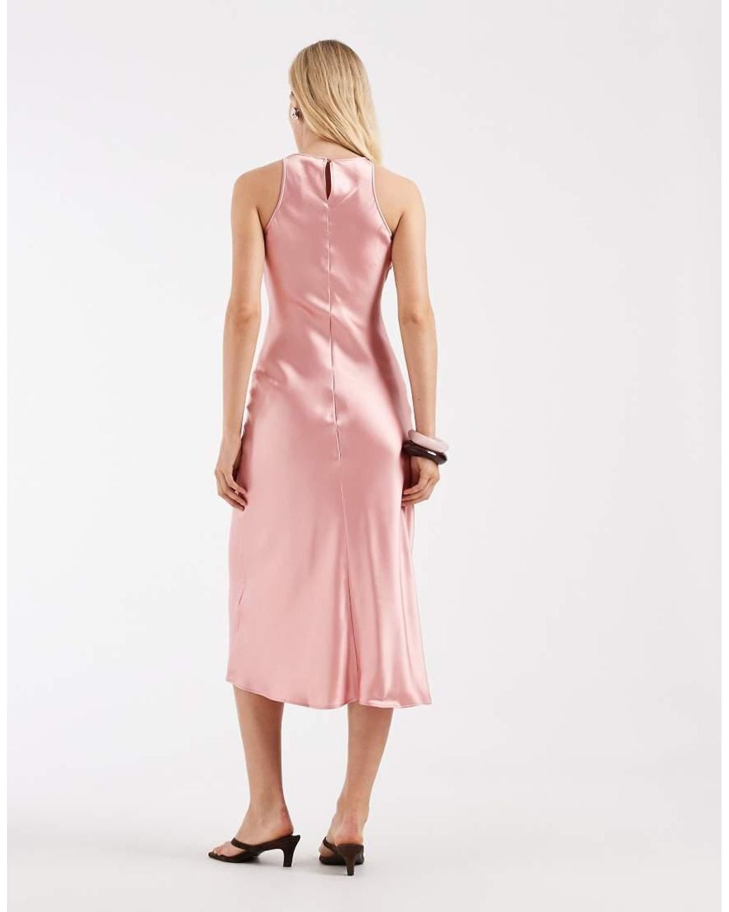 & Other Stories Pink Bias Cut Satin Midi Dress