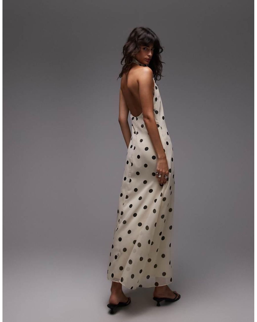 ASOS Gray Chiffon High Neck Halter Maxi Dress