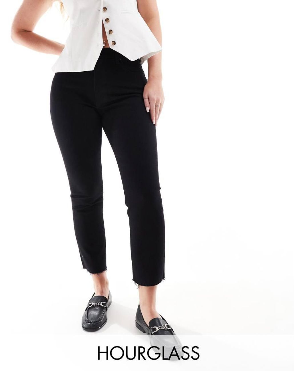 Topshop Hourglass Black Mid Rise Straight Cropped Jean With Raw Hem