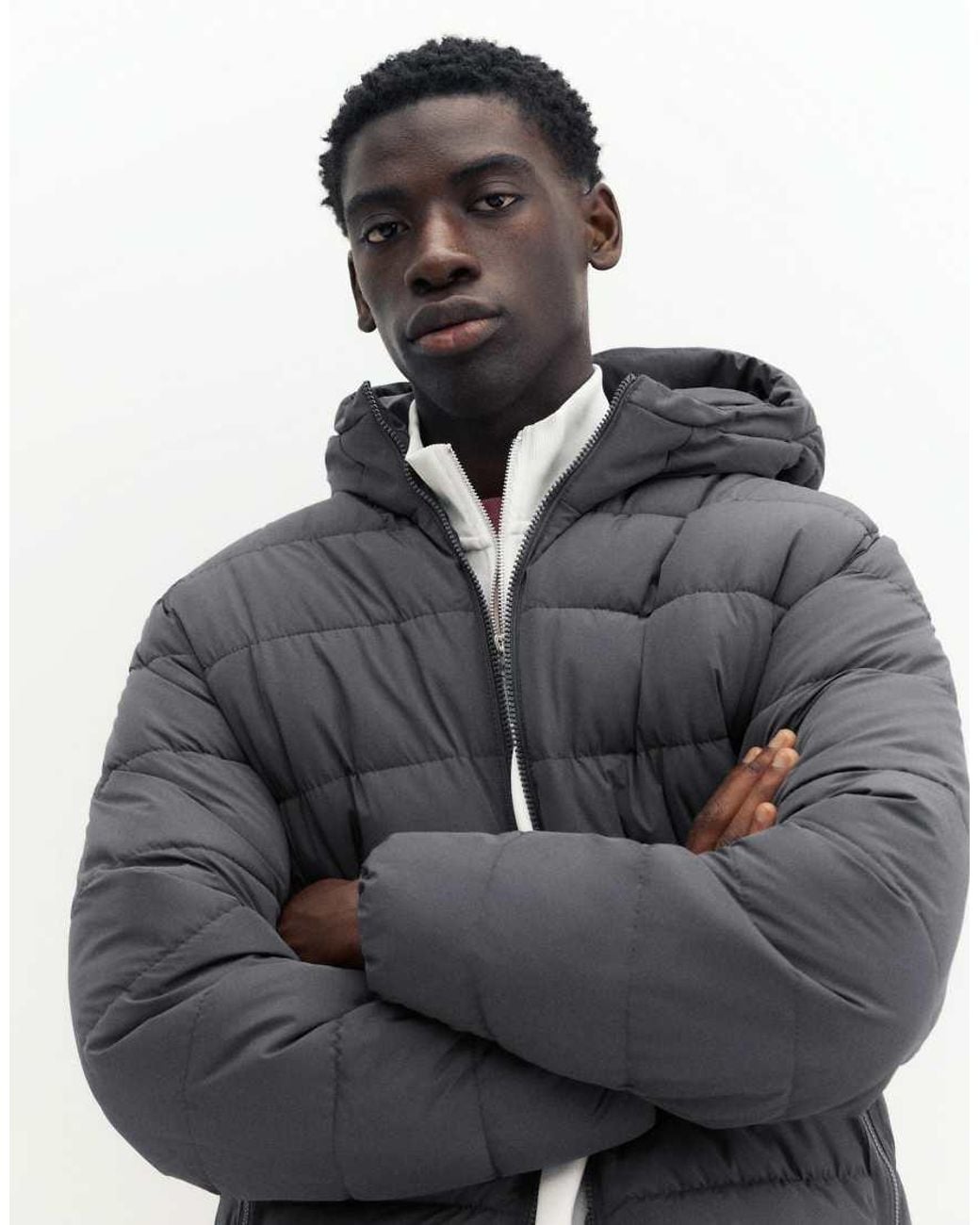 Pull&Bear Blue Puffer Jacket With Hood for men